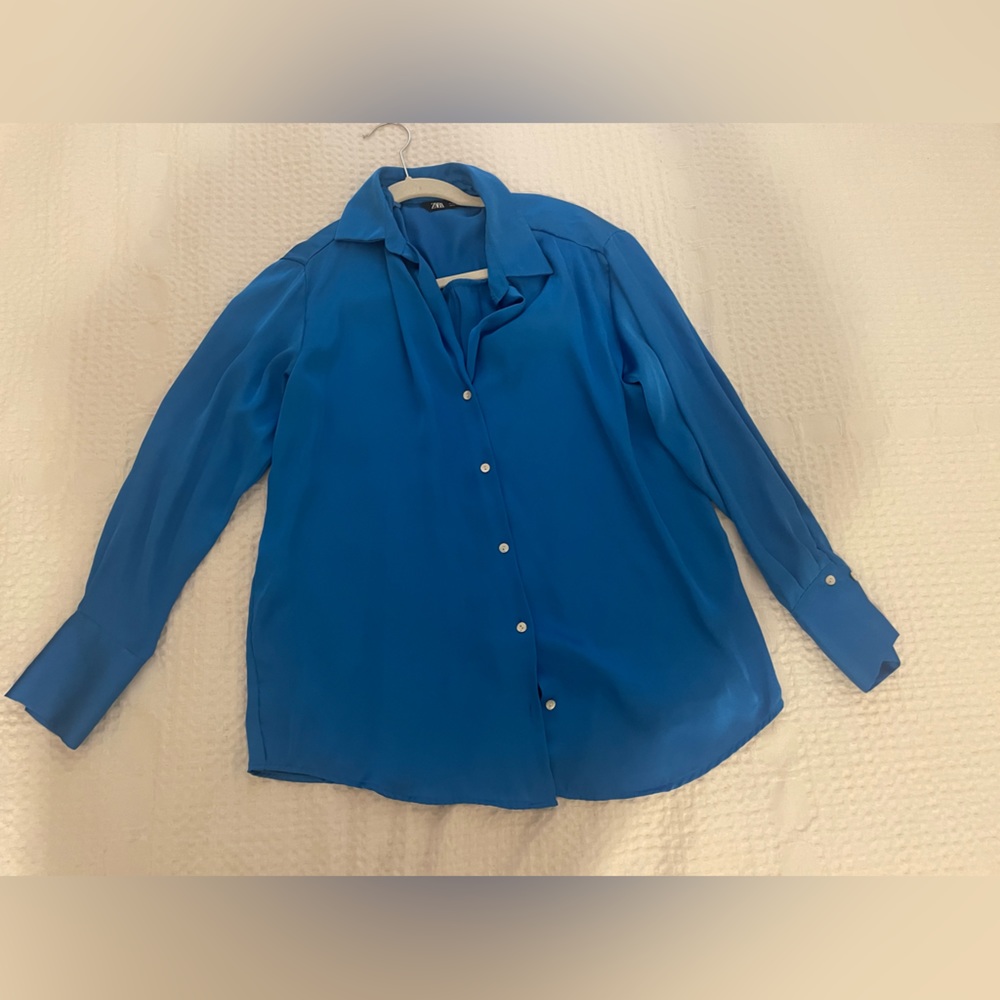 Zara blue silk button down